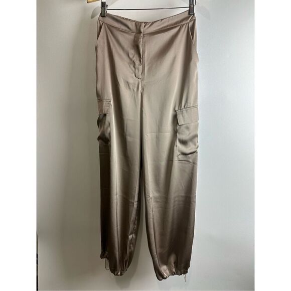 Taupe satin cargo joggers - Picture 4 of 12